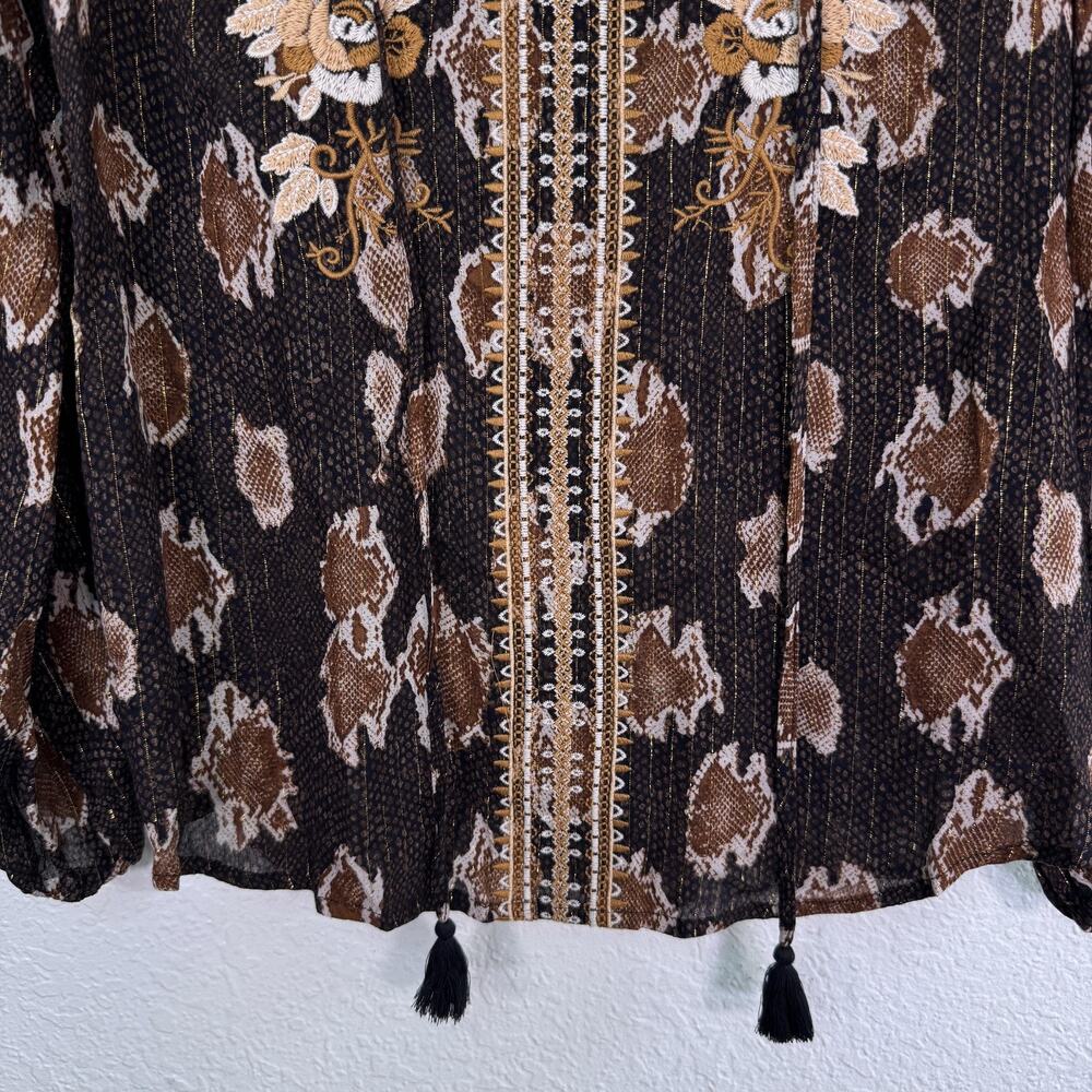 Savanna Jane Top Womens Medium Embroidered Floral Animal Snake Metallic Blouse - Picture 5 of 11
